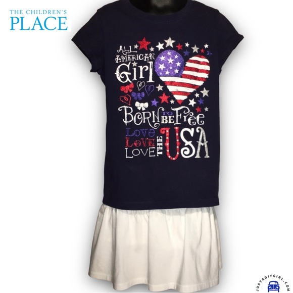 🍉 Children’s Place 2 Piece Outfit T-shirt and White Skirt Skort 4th of July - Picture 2 of 9